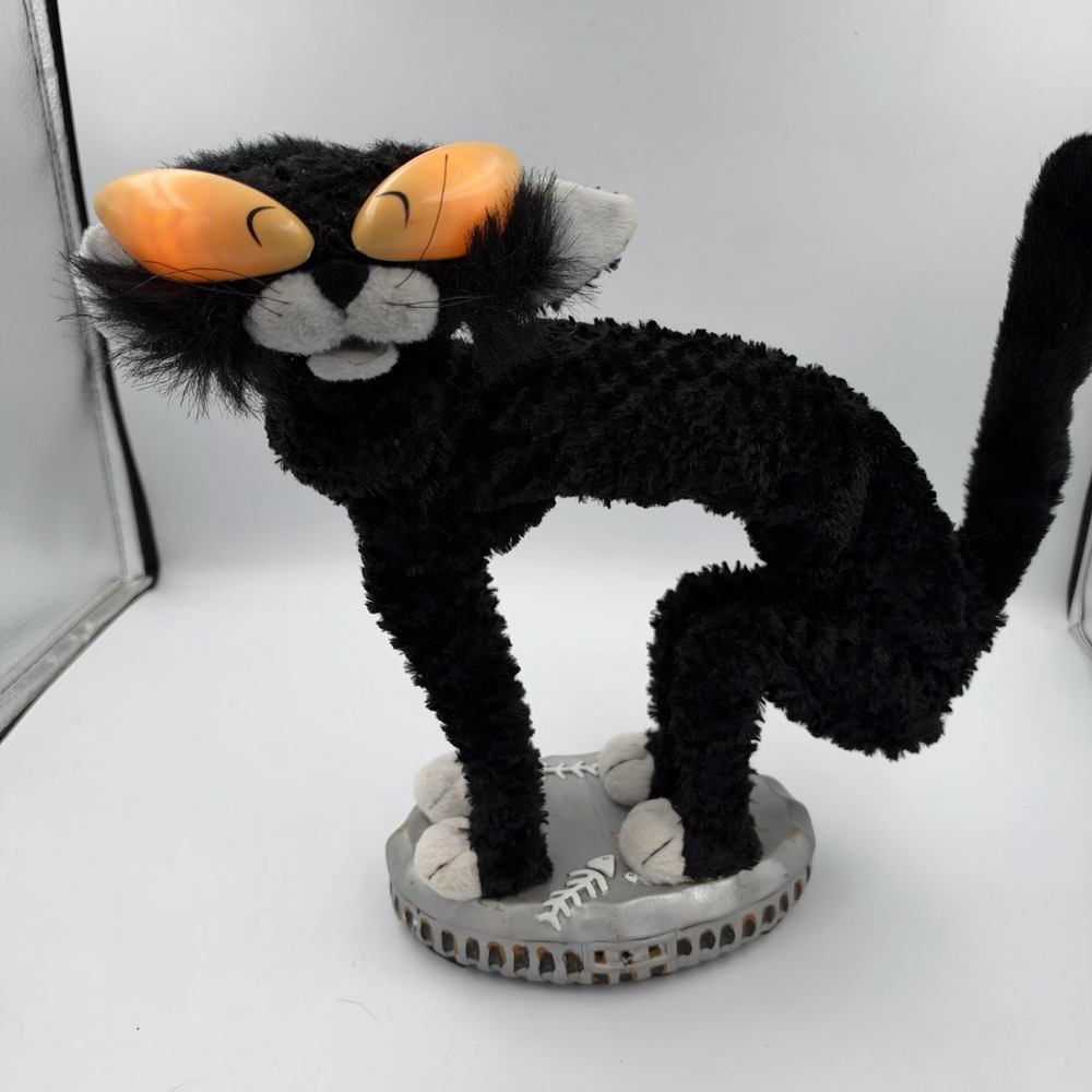 Vintage Gemmy  Fraidy Cat Animated Singing Halloween Black Yellow Eyes READ